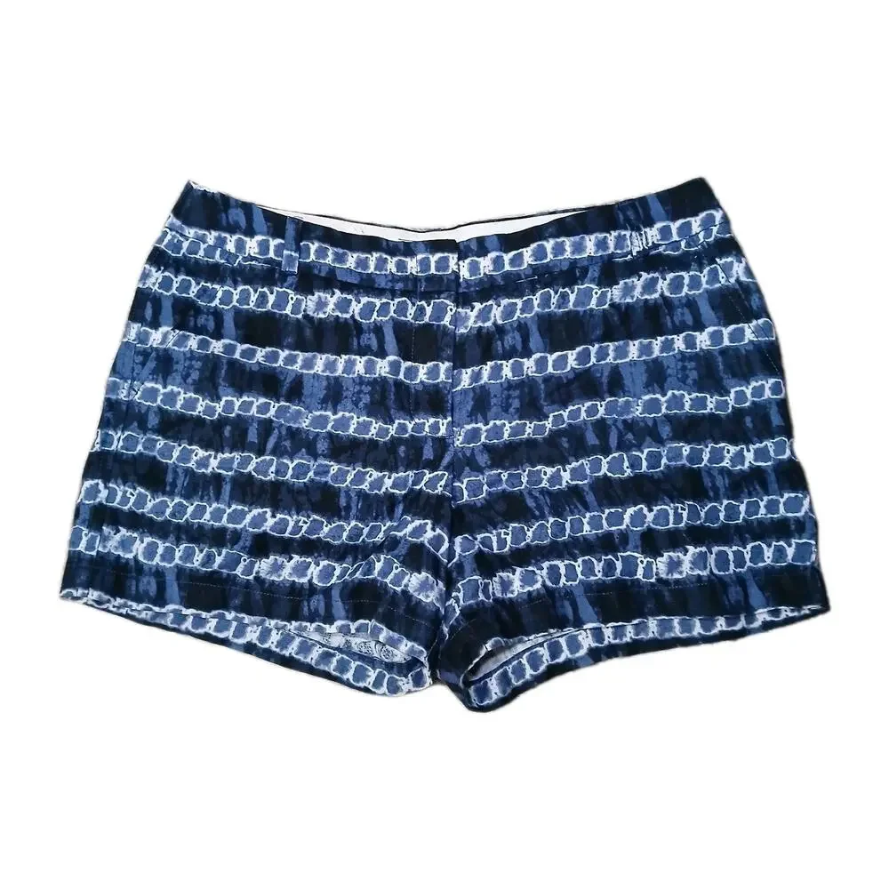J.Crew Women’s Linen Cotton Shorts Blue White Tie‎ Dye Print Size 12